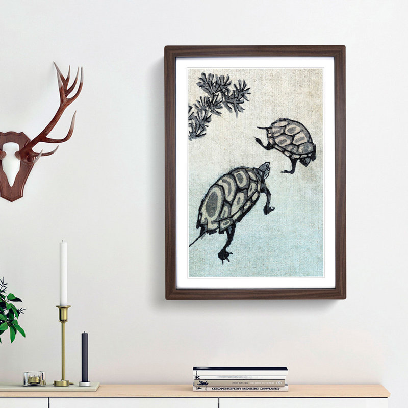 Kame Turtles by Ando Hiroshige - Picture Frame Painting Print, 36cm H x 27cm W x 2cm D, Walnut Framed