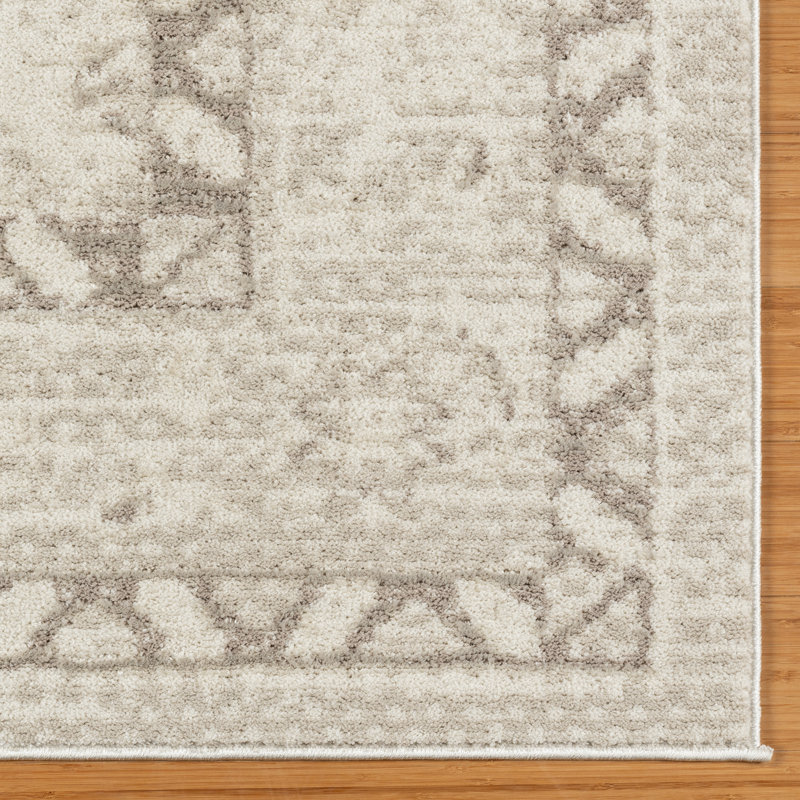 Trevi Remy Transitional Oriental Medallion Border Cream Plush Polyester Area Rug, Runner 2'7" x 8'