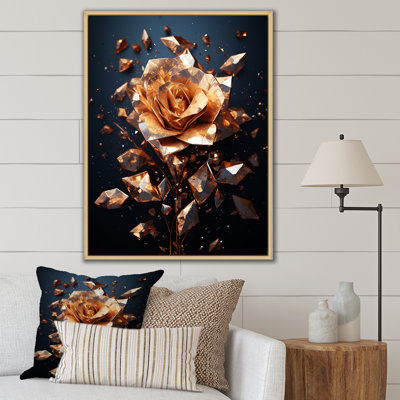 Art mural doré doré et roses noires III - rose