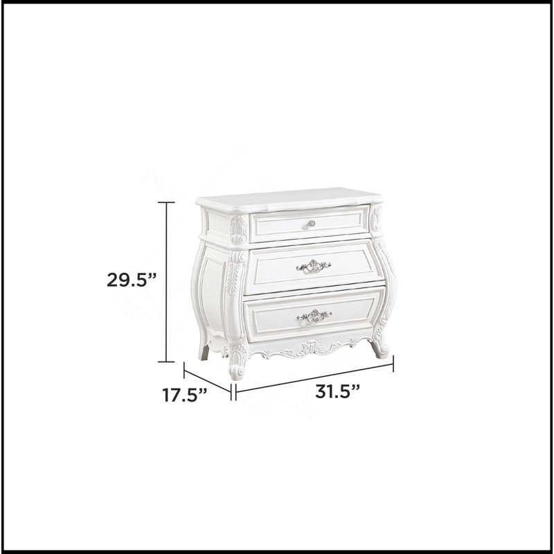 Table de chevet 3 tiroirs de style moderne en bois blanc perle