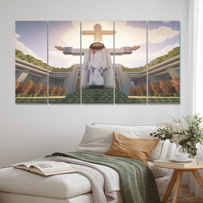 La résurgion de Jésus-Christ dans Minecraft II - Christianisme, art mural, salon - 5 panneaux égaux