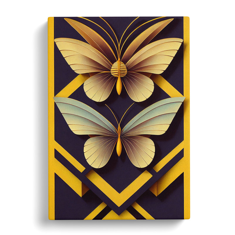 Art Deco Butterflies - Wrapped Canvas, 50cm H x 35cm W x 3cm D