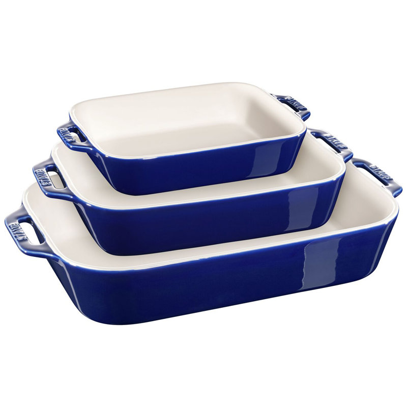 Staub Ceramics 3-piece Rectangular Baking Dish Set, Dark Blue
