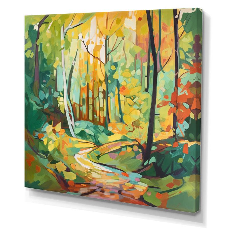 Lumière du soleil à travers les arbres dans la forêt d'automne sur toile, H 30 po x l 30 po x P 1 po, Toile tendue