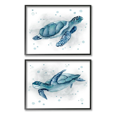 " Blue Tortoises Ocean Bubbles " by Janet Tava 2 - Pieces Painting Print