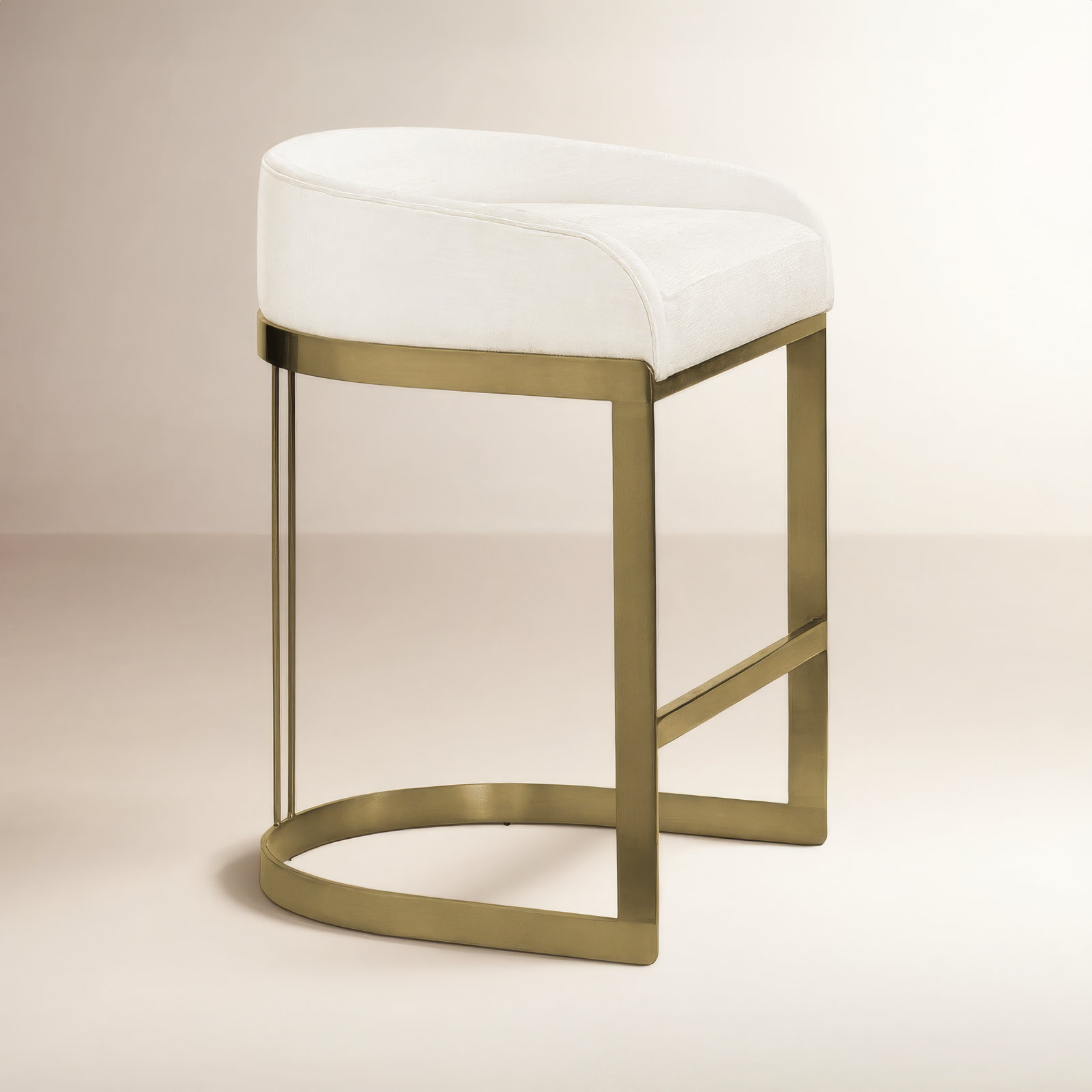Bradley Upholstered Bar & Counter Stool, Counter Stool (24.75" Seat Height), Brass, Ivory-Cream