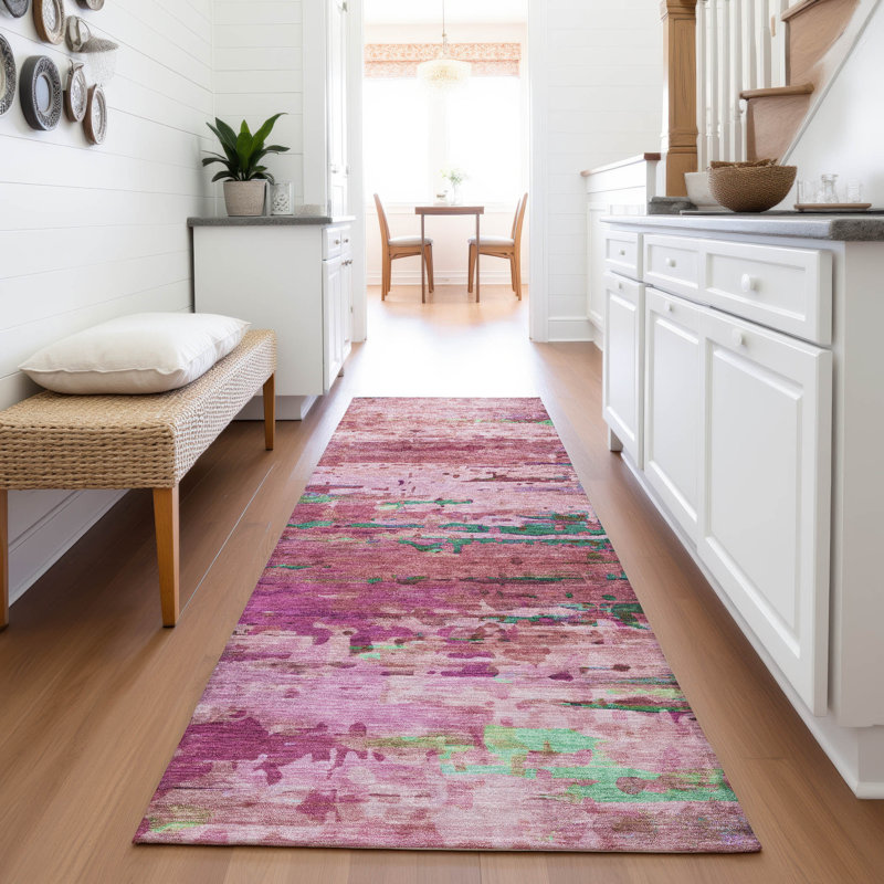 Machine Washable Indoor/Outdoor Xhevrie Pink Rug, Runner 2'3" x 7'6"