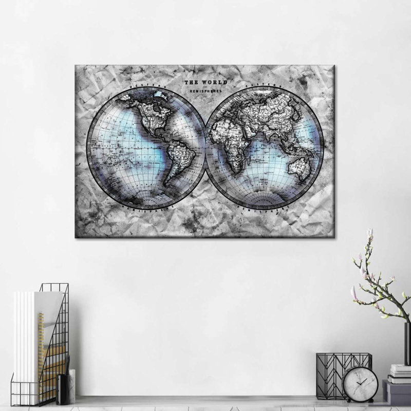 «World Map World Hemispheres Map», reproduction sur toile, H 32 po x l 48 po x P 1,25 po