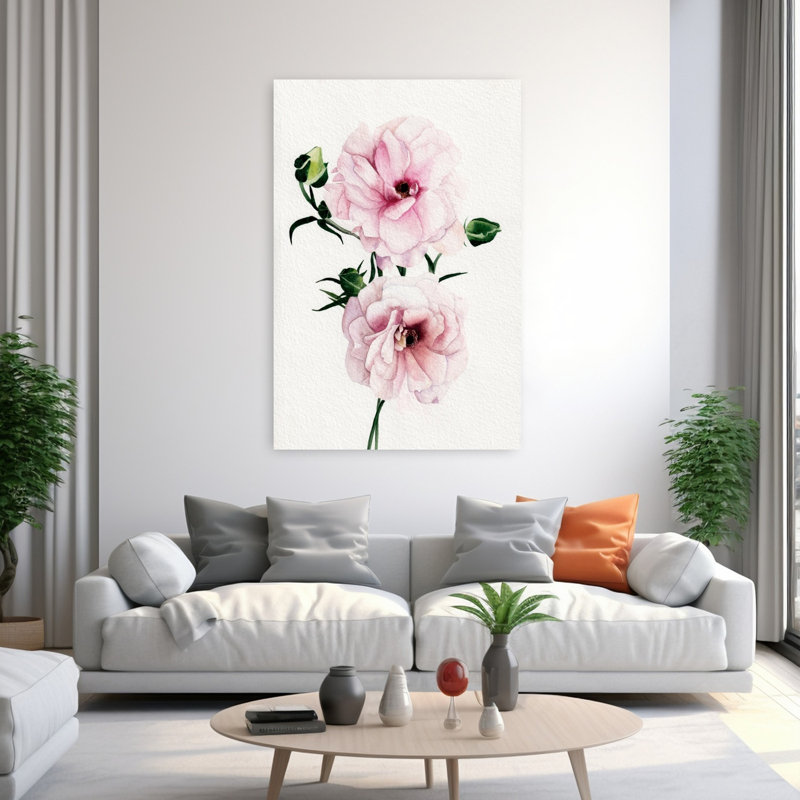 Pink Watercolor Blooms by Salome - Wrapped Canvas Print, 152.4 cm H x 101.6 cm W