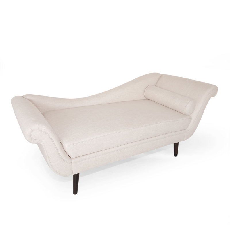 Chaise longue moderne rembourrée avec accoudoirs à volutes Calix, Mélange de polyester beige