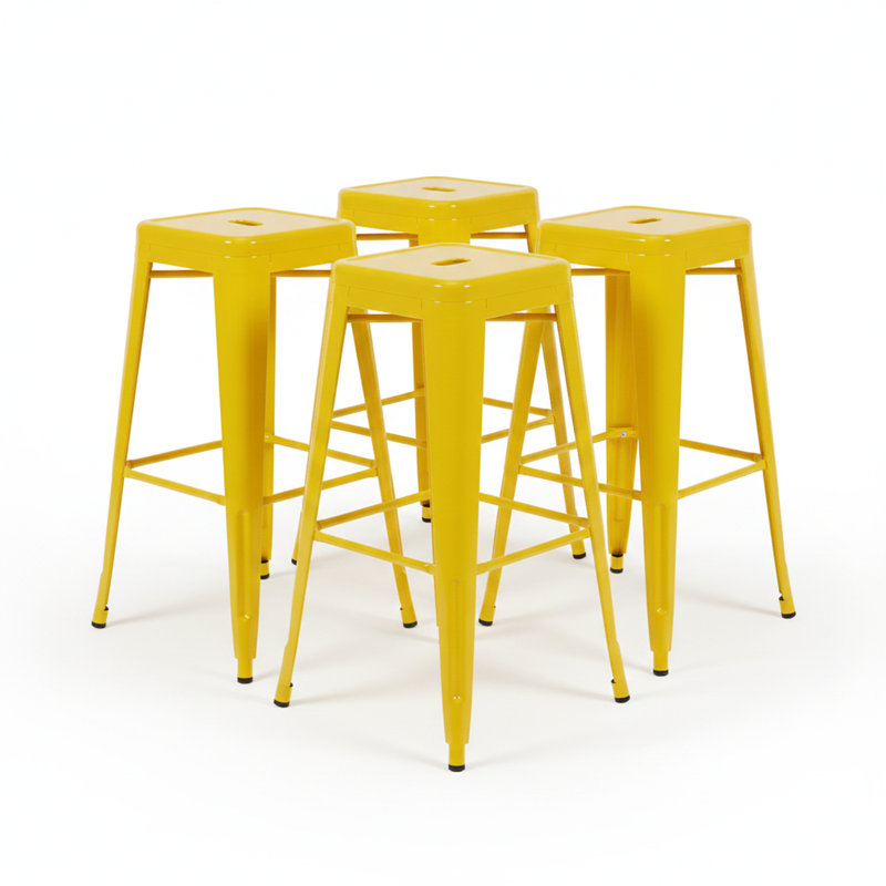 30-Inch Industrial Metal Counter Stools, Stackable Indoor/Outdoor Barstools, Set of 2, Yellow, Yellow, 30-inch, 2