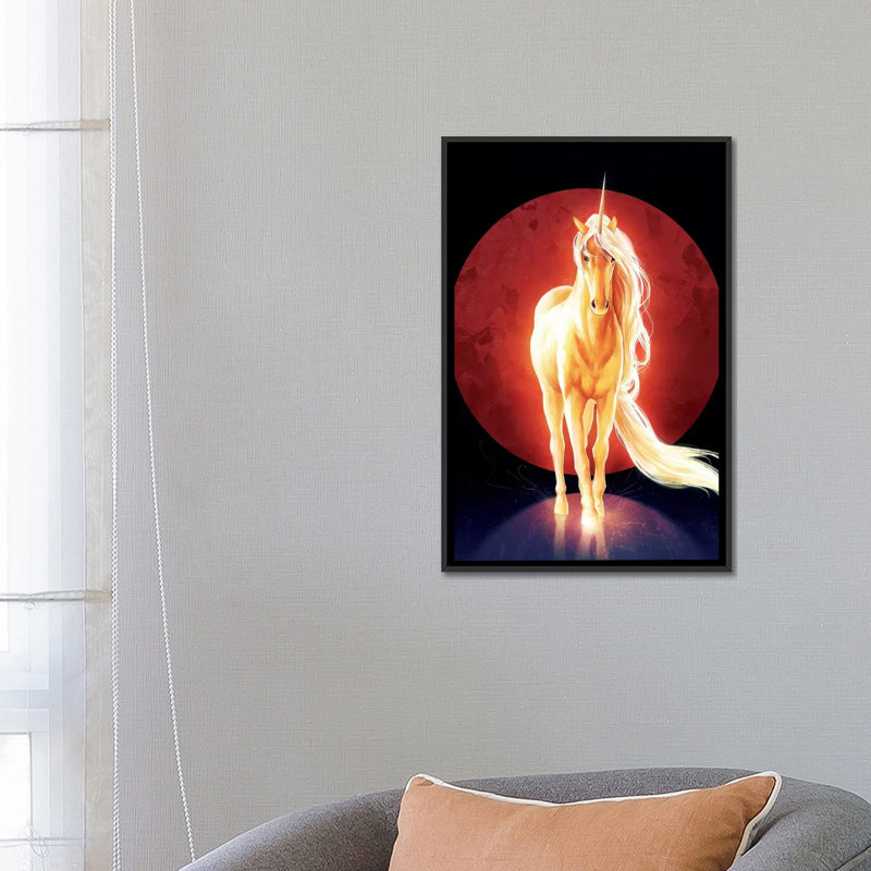 Last licorne, impression sur toile tendue, H 26 po x l 18 po x P 1,5 po, Toile avec cadre noir, Pas de tapis
