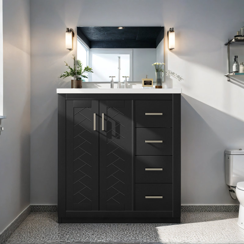 Ensemble de meuble-lavabo simple 30 po avec plateau en céramique Abida, Noir