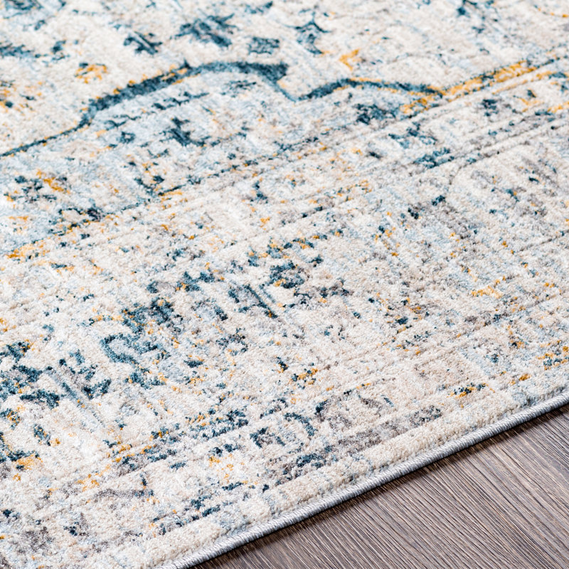 Tapis oriental brun clair / ivoire / bleu Diera, Rectangle 2 pi 7 po x 4 pi