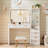 Vanity Desk With Mirror And Lights(No Chair), 43.5'' Fluted Makeup Vanity With 6 Drawers And Adjustable Shelves,Wood Make Up Vanity Dressing Table With Glass Top And Power Outlet For Bedroom-1983209959