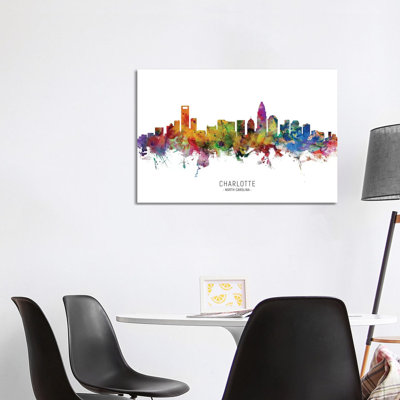 Charlotte North Carolina Skyline par Michael Tompsett - impression sur toile tendue