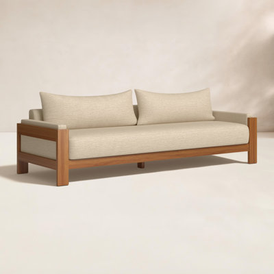 Nathanson 106'' Wide Straight Teak Patio Sofa with Cushions