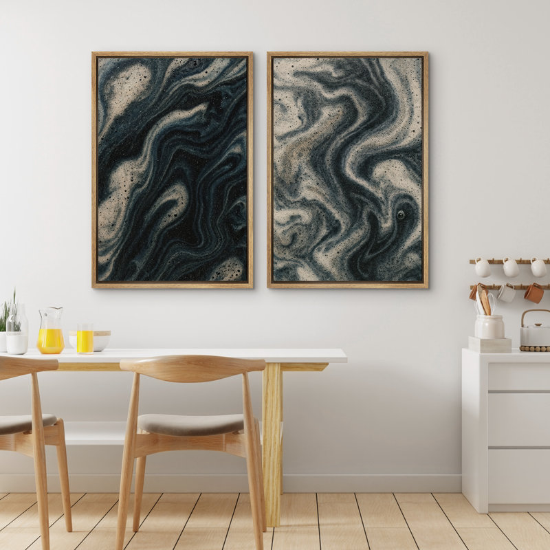 Art mural abstrait, ensemble de 2 reproductions d'art encadrées sur toile, H 24 po x l 32 po, Naturel