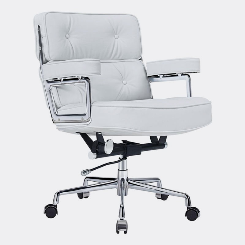 Chaise de bureau en cuir véritable Jonathyn, Blanc