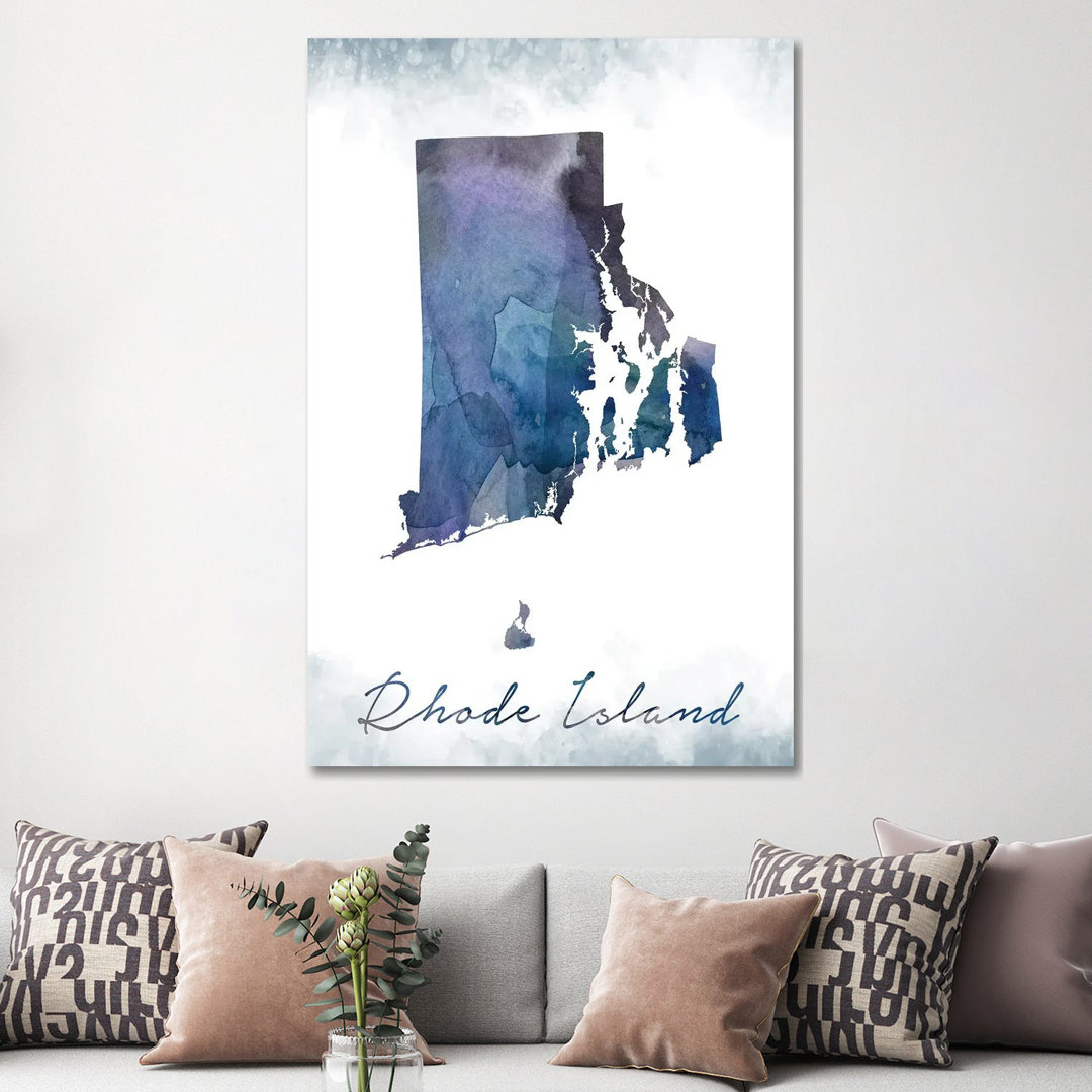 Rhode Island State Bluish - Wrapped Canvas Painting