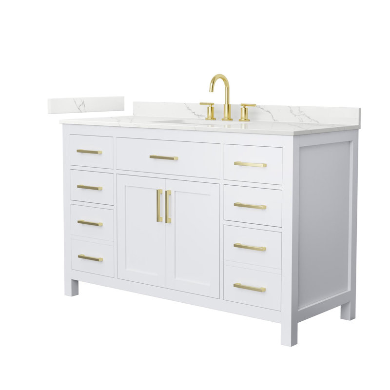 Beckett 54" Freestanding Single Bathroom Vanity with Quartz Top, White, Brushed Gold, Giotto Quartz