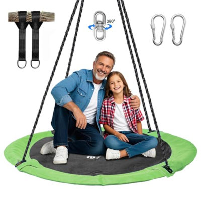 43" Saucer Tree Swing For Kids, 360° Rotate Waterproof Flying Saucer Swing With Swivel, Hanging Straps, Adjustable Ropes, Round Mat Spinner Swing For Tree/Swing Set (Green)