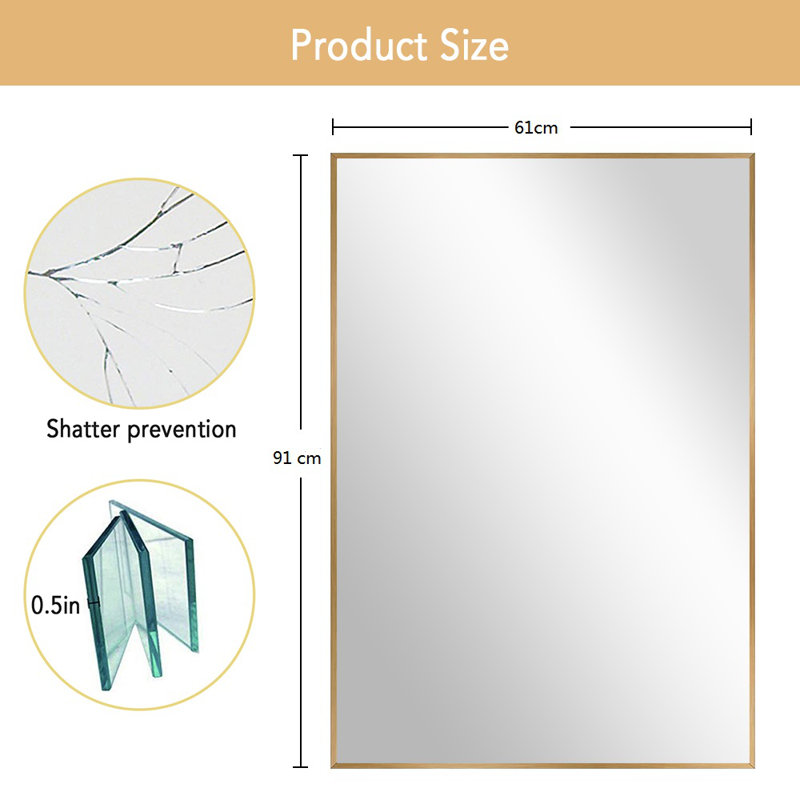 Jarrell Metal Flat Wall Mirror, Gold