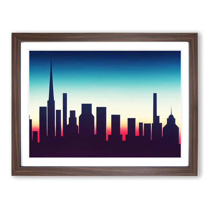 Splendid Skyscraper Skyline - Framed Print, 34cm H x 46cm W x 2cm D, Walnut