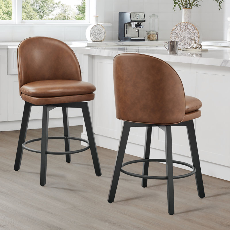 Tabouret de comptoir pivotant rembourré, Brun, 2