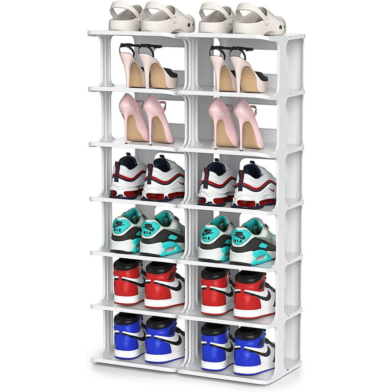 14 Pair Stackable Shoe Rack, Gray