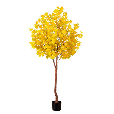 Pre-Lit Yellow Autumn Maple Artificial Fall Tree With 250 Warm White LED Lights