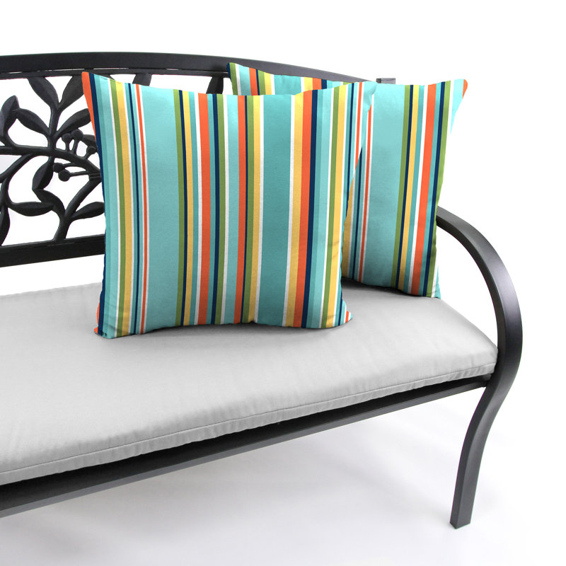 Sunbrella Outdoor Throw Pillow, Teal/Yellow/Red/Striped