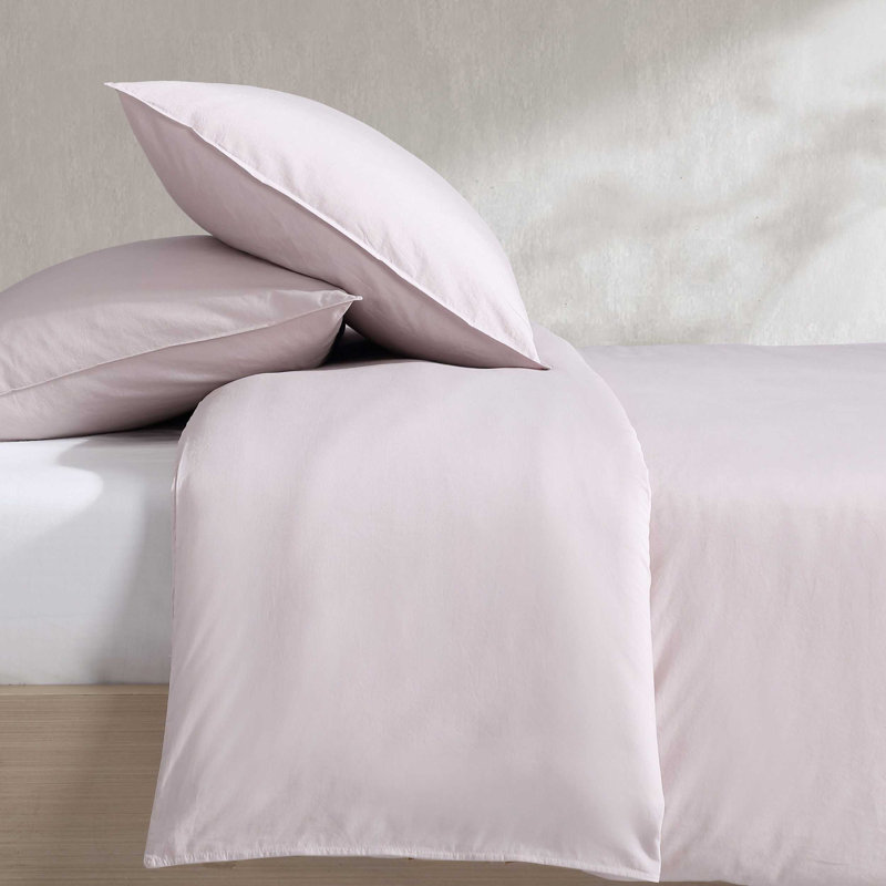 Calvin Klein Washed Percale Solid Cotton Duvet Cover Set, King Duvet Cover + 2 King Shams, Pink