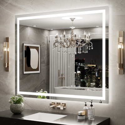 Led Backlit Frameless Lighted Bathroom Mirror Wall Mirror Dimmable Anti-fog