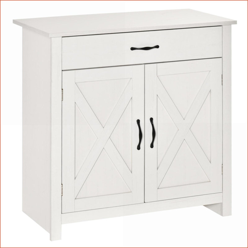 Sideboard Buffet Cabinet, Farmhouse Barn Door Style with Storage, 31.5” White Wash | MDF | Anti-Toppling
