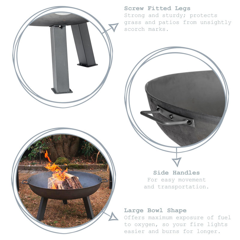 Harbour Housewares - Cast Iron Fire Pit, 38cm H x 87cm W x 75cm D