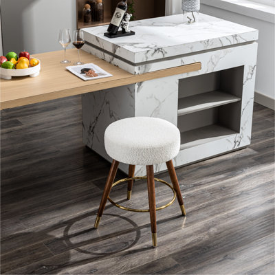 Chaise de comptoir pivotante 360 pivotante Boucle - Mid-Century, blanc, ton de bois brun, tabouret de salle à manger de style Mid-Century, revêtement blanc, chic