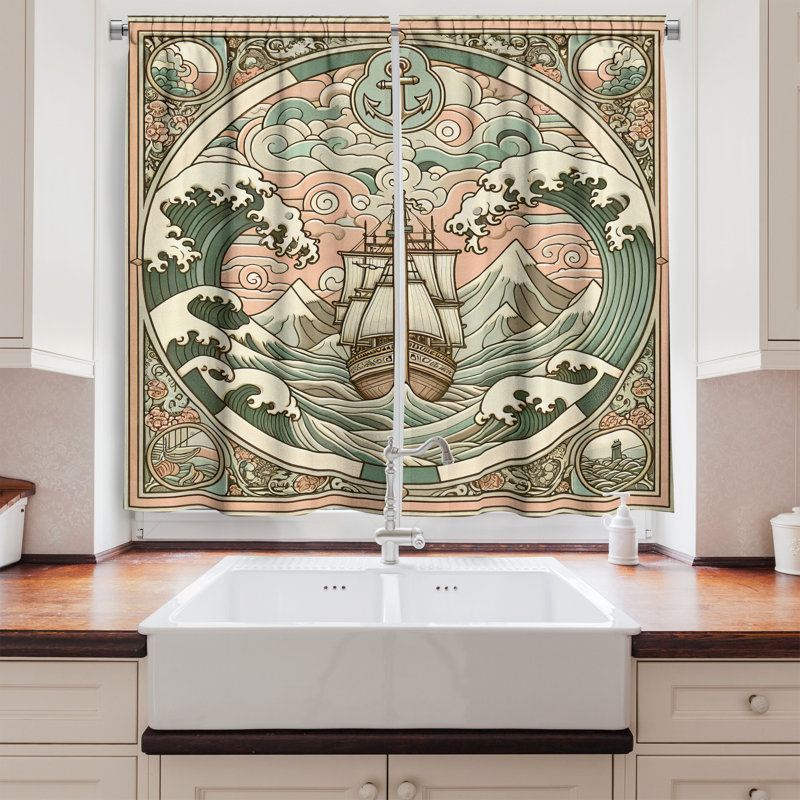 Nautical Kitchen Curtain, 55" W x 45" L
