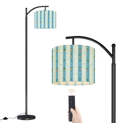 Lampe sur pied à arc avec abat-jour réglable Carotte flocon de neige sarcelle rayé Lampe sur pied 3 températures de couleur à intensité variable pour poteau avec interrupteur au pied pour la chambre à coucher