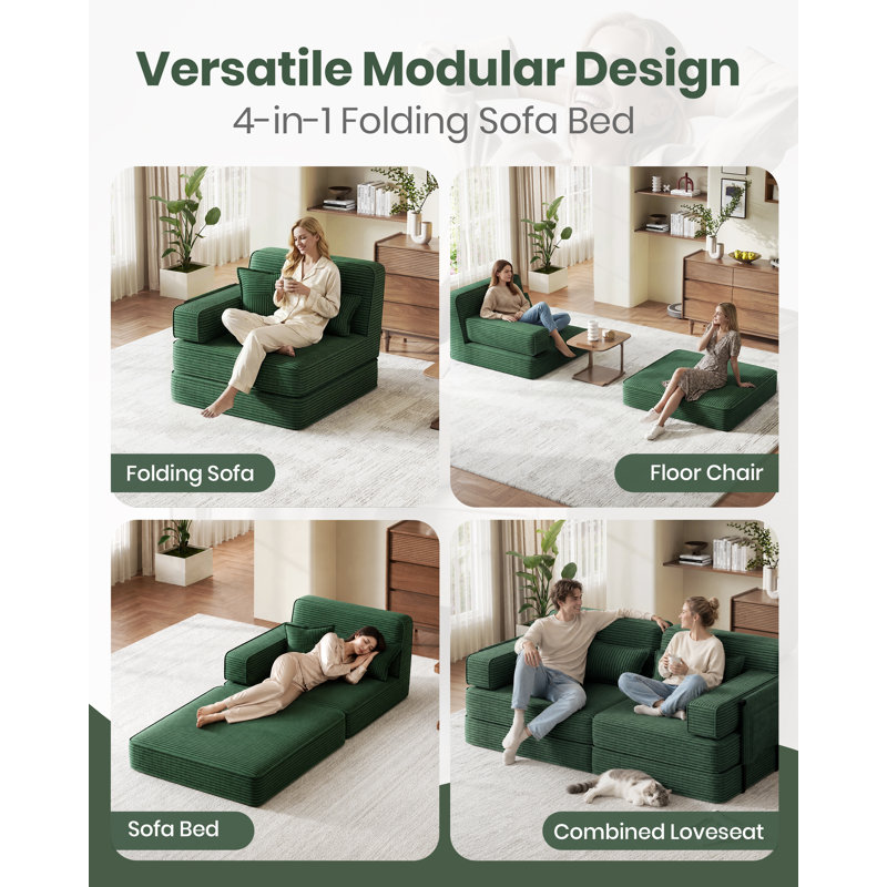 Upholstered Corduroy Armchair With Footstool, Green