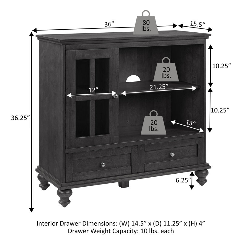 Schererville 40'' TV Stands with Storage Cabinet and Shelves, Dark Walnut