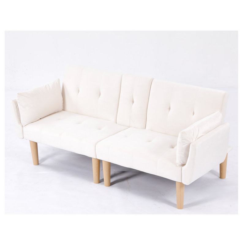Canapé-lit futon Allen de 82 po en velours capitonné, Beige, Naturel