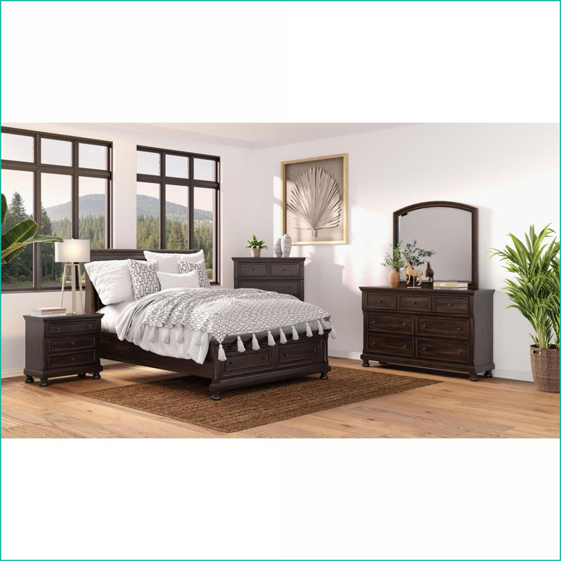 Table de chevet à deux tiroirs cerisier foncé - Rangement transitionnel pour chambre à coucher