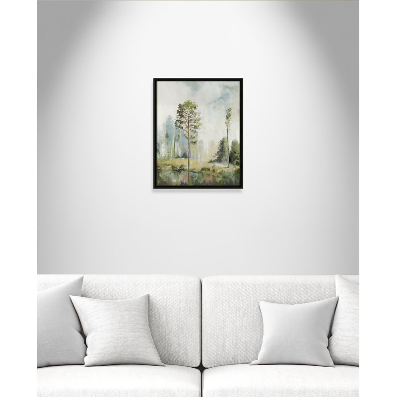 Teton Tall Green Trees I by Teton Pearce - Floater Frame Print on Canvas, 21.5" H x 17.5" W, Espresso