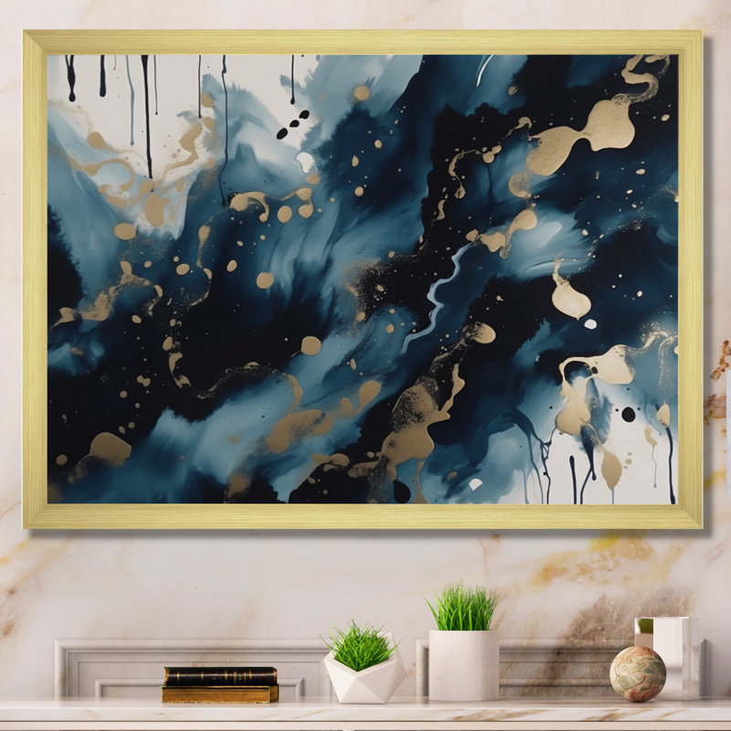 Encre liquide sur toile Englewood, H 16 po x l 32 po x P 1 po, Encadrement doré