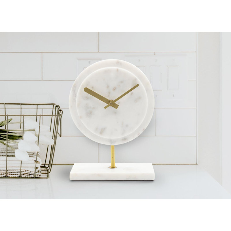 Dorris Analog Tabletop Clock, Natural Marble