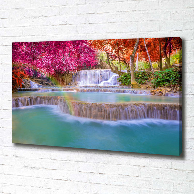 Waterfall in the forest 1 Piece Wall Art, 70cm H x 100cm W x 4cm D, Canvas