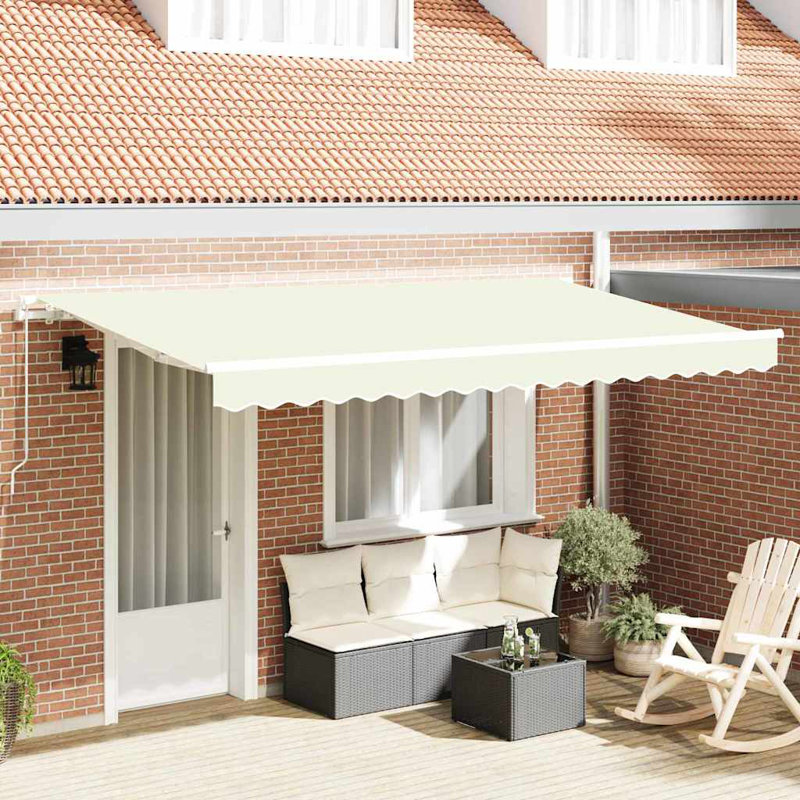 VidaXL 200cm D Fabric Cover Retractable Patio Awning, Cream/White, 165cm H x 330cm W x 200cm D
