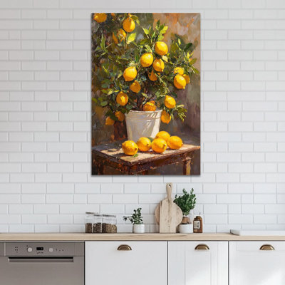 Art mural citron, décoration murale de cuisine citron, affiche murale en toile sur toile citron, photos de cuisine pour mur, œuvre d'art fruitier italien, impressions murales rétro méditerranéennes prêtes à être accrochées 28 po x 40 po