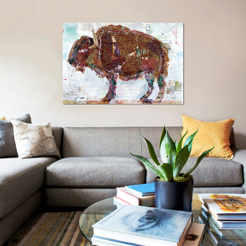 «El Buffalo» par Kellie Day - impression sur toile tendue, H 18 po x l 26 po x P 1,5 po, Toile avec cadre noir, Pas de tapis